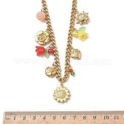 304 Stainless Steel & Acrylic Sunflower Strawberry Pendant Necklaces for Women&nbsp;NJEW-G180-09G