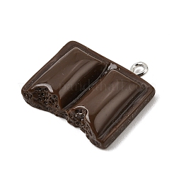 不透明な樹脂製の模造チョコレートペンダント  プラチナ鉄ループ付き  ココナッツブラウン  長方形のチャーム  21x21x6mm  穴：2mm&nbsp;RE-CBA158B-01D