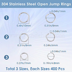 1200Pcs 3 Styles 304 Stainless Steel Open Jump Rings&nbsp;STAS-SP0001-67