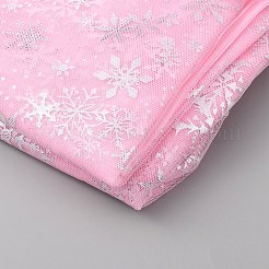スノーフレーク模様のポリエステルメッシュ生地  ドレス衣装の装飾用  ピンク  150x0.02cm&nbsp;DIY-WH0304-672C