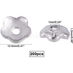 304ステンレススチールビーズキャップ  花  5花びら  ステンレス鋼色  4x1.5mm  穴：1mm  200個/箱&nbsp;STAS-UN0007-50P