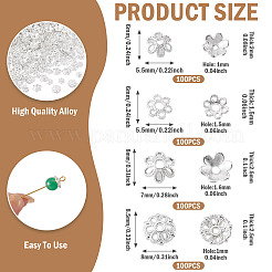 400個4スタイルの合金ビーズキャップ  花  銀  5.5~8x6~8.5x1.5~2.5mm  穴：1~1.6mm  100個/スタイル&nbsp;FIND-TA0009-94S