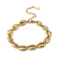 オーシャン304ステンレススチール製タカラガイリンクチェーンブレスレット（女性用）  18KGP本金メッキ  6.65インチ（16.9cm）&nbsp;BJEW-K271-04G