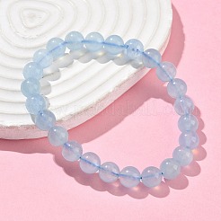Natural Aquamarine Round Bead Stretch Bracelets for Men Women&nbsp;BJEW-U034-01C-01