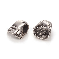304ステンレススチールヨーロピアンビーズ  大穴ビーズ  サッカーヘルメット  アンティークシルバー  12x11x8mm  穴：5mm&nbsp;STAS-I134-25AS