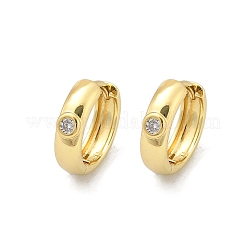 Flat Round Brass Micro Pave Clear Cubic Zirconia Hoop Earrings&nbsp;EJEW-D311-100G