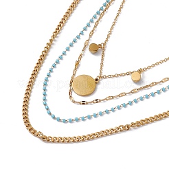 Synthetic Turquoise Sun Pendant Multi Layered Necklace with Plastic Beaded&nbsp;LS-NJEW-P269-18B-G