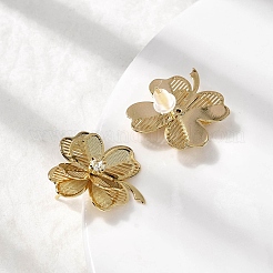 クローバー真鍮スタッドピアス  ラインストーン付き  長持ちメッキ  ニッケルフリー  18KGP本金メッキ  21x18.5mm&nbsp;EJEW-A146-02G
