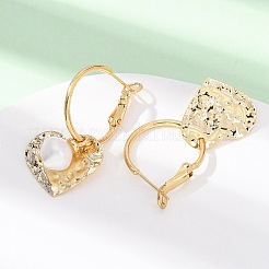 Heart Brass & Natural Pearl Hoop Earrings&nbsp;EJEW-Z159-03G