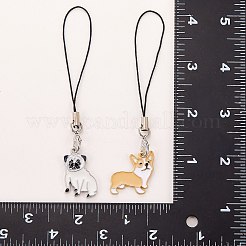 合金エナメル携帯ストラップ  ナイロンコード付き  犬の模様  9.6~10.9cm  ペンダント：18~26x17~22.5x1.5~2mm  16個/セット&nbsp;HJEW-SW00023-02