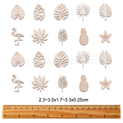 100個の未完成の木片の装飾  DIYクラフト用品  葉とフラミンゴとパイナップルと花をくり抜く  アンティークホワイト  2.3~3.5x1.7~3.3x0.25cm&nbsp;WOOD-CJ0001-58
