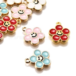 10個5スタイルアロイエナメルペンダント  ゴールドカラー  笑顔の花チャーム  ミックスカラー  15~15.5x14x2mm  穴：1.4mm  2個/スタイル&nbsp;ENAM-FP0002-45