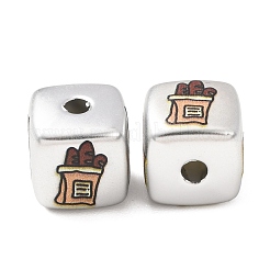 メッキ加工されたアクリル製ヨーロピアンビーズ  バゲット入りキューブ  桃パフ  14x14x14mm  穴：3.7mm&nbsp;AC-CBA655C-16B