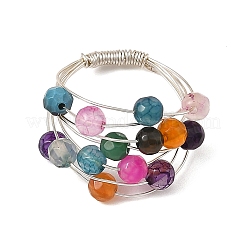 Round Copper Wire with Natural Agate Beads Finger Rings&nbsp;RJEW-JR01095