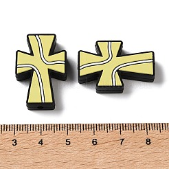 スポーツテーマシリコンビーズ  焦点ビーズ  テニス模様のクロス  淡黄色  29~29.5x19~20x7mm  穴：2mm&nbsp;LS-SL-D001-02E
