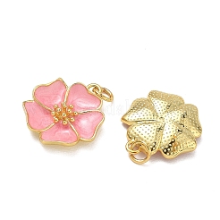 真鍮製エナメルペンダント  花のチャーム  ラックめっき  長持ちメッキ  カドミウムフリー＆鉛フリー  ゴールドカラー  20x18x3.8mm  穴：3mm&nbsp;KK-CBAD9DF-03G-F