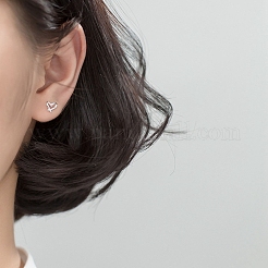 Anti-Tarnish Open Heart Rhodium Plated 925 Sterling Silver Stud Earrings&nbsp;EJEW-I259-07P