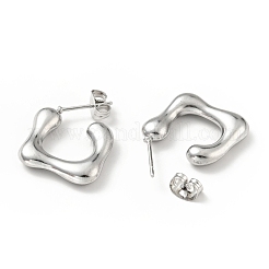 変色しないスクエアスタッドピアス  女性用304ステンレススチールハーフフープピアス  ステンレス鋼色  24x17x4mm  ピン：0.8mm&nbsp;EJEW-G293-08P