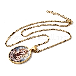 Unisex Religion 304 Stainless Steel Enamel Oval Pendant Box Chain Necklaces&nbsp;STAS-H258-02G-02