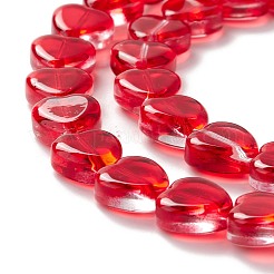 透明なガラスビーズ連  ハート  レッド  9.5~10x10x3.5~4.5mm  穴：0.8~1mm  約35個/連  13.15~13.31インチ（33.4~33.8cm）&nbsp;GLAA-F112-03I