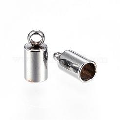 変色しにくい304ステンレススチールコードエンド  エンドキャップ  ステンレス鋼色  9x4mm  穴：1.5mm  内径：3.2mm&nbsp;STAS-D448-121P