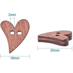 ハート型ペイントボタン  ウッドボタン  2穴  シエナ  20x16mm  穴：2mm  約100個/袋  1bag /ボックス  プラスチックビーズ容器：16.5x8.5x1.6cm&nbsp;BUTT-PH0004-06