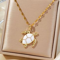 Brass White Enamel Turtle Pendant Dapped Chain Necklaces for Women&nbsp;FJ9996-1