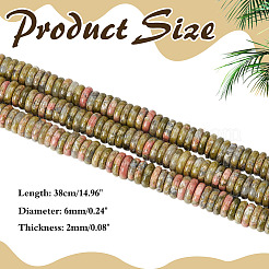1 連売り天然ユナカイト ビーズ 連売り  ロンデル  6~6.5x2~2.5mm  穴：1mm  約181~191個/連  15.16~15.35インチ（38.5~39.1cm）  1連 /セット&nbsp;G-ME0001-23