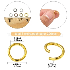 鉄真鍮オープンジャンプリング1200個6色  ラウンド  ミックスカラー  21ゲージ  5x0.7mm  内径：3.5mm  200個/カラー&nbsp;IFIN-YW0003-04