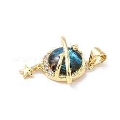 Brass Micro Pave Clear Cubic Zirconia with Resin Pendants&nbsp;KK-L239-048G-01