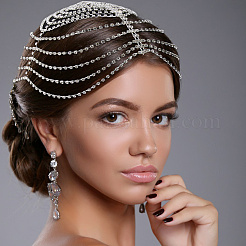 合金ラインストーンのヘッドバンド  女性の女の子のためのヘアアクセサリー  合金ヘアピン付き  銀  220x230x3mm&nbsp;OHAR-WH0011-63