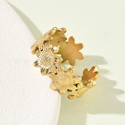 調節可能な304ステンレススチール製カフオープンリング（女性用）  ゴールドカラー  花  調整可能  9.5mm&nbsp;RJEW-Z122-03G-04