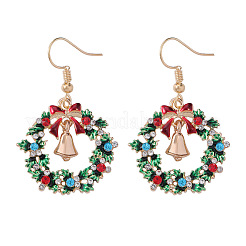 クリスマスリースとクリスマスベルの合金ラインストーンダングルイヤリング  ゴールドカラー  25x26mm&nbsp;WG06691-06