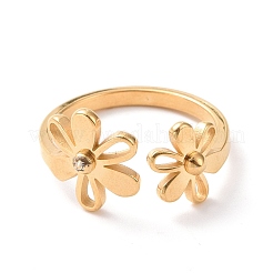Ion Plating(IP) 304 Stainless Steel Flower Open Cuff Ring for Women&nbsp;RJEW-D120-07G