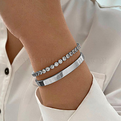 2Pcs 2 Styles Alloy Plain Bangles & Alloy Crystal Rhinestone Tennis Bracelets&nbsp;FS-WGD5F97-02