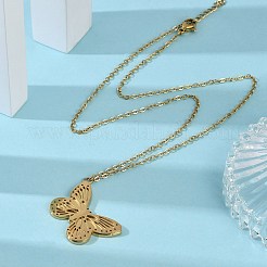 蝶 304 ステンレス ペンダント ネックレス  イオンプレーティング（ip）  ゴールドカラー  16.14インチ（41cm）&nbsp;NJEW-L157-06G