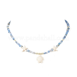 4Pcs 4 Colors Summer Natural Green Aventurine & Amethyst & Dyed Agate Faceted Round Beaded Dyed Synthetic Turquoise Sea Turtle Pendant Necklaces&nbsp;NJEW-JN05386