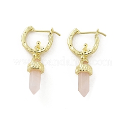 Natural Rose Quartz Hoop Earrings&nbsp;EJEW-P306-01G-07