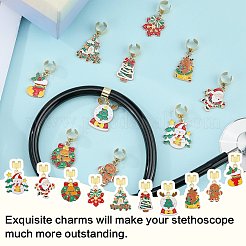 クリスマステーマ合金エナメル聴診器ペンダントデコレーション10個  304ステンレススチール製金具付き  ミックスカラー  32~35mm  10個/セット&nbsp;HJEW-SW00151-12