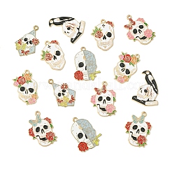 14 個 7 スタイルのハロウィン合金ペンダント  エナメル  ライトゴールド  スカルチャーム  ミックスカラー  28~30x19~22x1mm  穴：1.6~2mm  2個/スタイル&nbsp;ENAM-YW0004-69