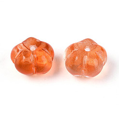透明なガラスの花ビーズ  ツートン  ダークオレンジ  6x10x10mm  穴：0.9~1mm&nbsp;GLAA-T030-04E