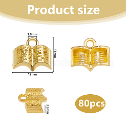 80個の合金チャーム  先生の日チャーム  ネックレス用  本の形  ゴールドカラー  11x12x3.5mm  穴：1.8mm&nbsp;FIND-DC0007-53