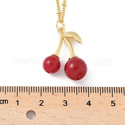 Brass Resin Fruit Cherry Pendant Satellite Chain Necklaces for Women&nbsp;NJEW-D306-02G-B