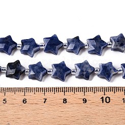 天然石ソーダライトビーズ連売り  シードビーズで  多面カットスター  9~11x9~11x4~4.5mm  穴：1mm  約16個/連  0.7~7.28''（17.5~18.5センチメートル）  ビーズ：直径3mm  厚さ2mm  穴：0.7~0.9mm&nbsp;G-T138-188