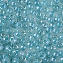 6/0個の模造ヒスイガラスシードビーズ  光沢  染め  ラウンド  ミディアムターコイズ  4x3mm  穴：1.2mm  約450 G /袋&nbsp;SEED-N004-006-20