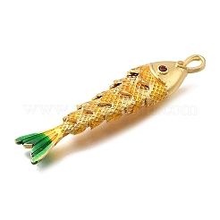 真鍮製マイクロパヴェキュービックジルコニアペンダント  エナメル  魚  18KGP本金メッキ  ゴールド  46.5x10.5x8mm  穴：3.5x2.5mm&nbsp;KK-Z125-13G-01