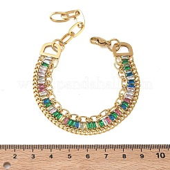 304 Stainless Steel & Glass Double Layers Chain Bracelets for Women&nbsp;BJEW-F540-10G