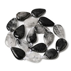 Natural Tourmalinated Quartz/Black Rutilated Quartz Beads Strands&nbsp;G-D365-A02