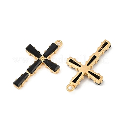 304ステンレスペンダント  クロス  ラインストーン付き  18KGP本金メッキ  PVD真空メッキ  ジェット  28x17.5x3mm  穴：1.6mm&nbsp;STAS-C158-05G-01