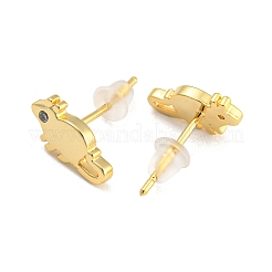 Rack Plating Brass Pave Cubic Zirconia Mouse Studs Earrings&nbsp;KK-K272-08G
